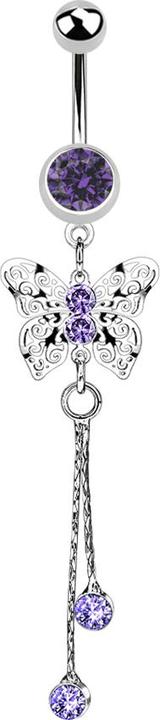 Produktbild Star Piercing Banane silber mit Anhänger Königsschmetterling Kristall tanzanite (Chirurgenstahl 316L, ohne Messing)