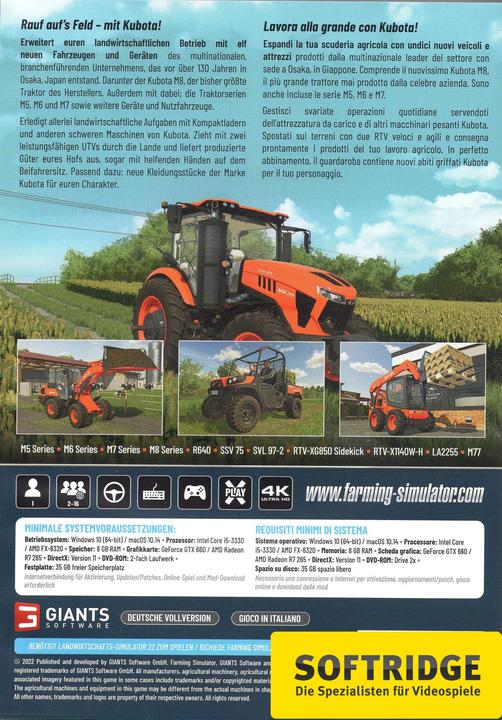 Image du produit Giants Software Landwirtschafts-Simulator 22 - Pack Kubota (PC, DE)
