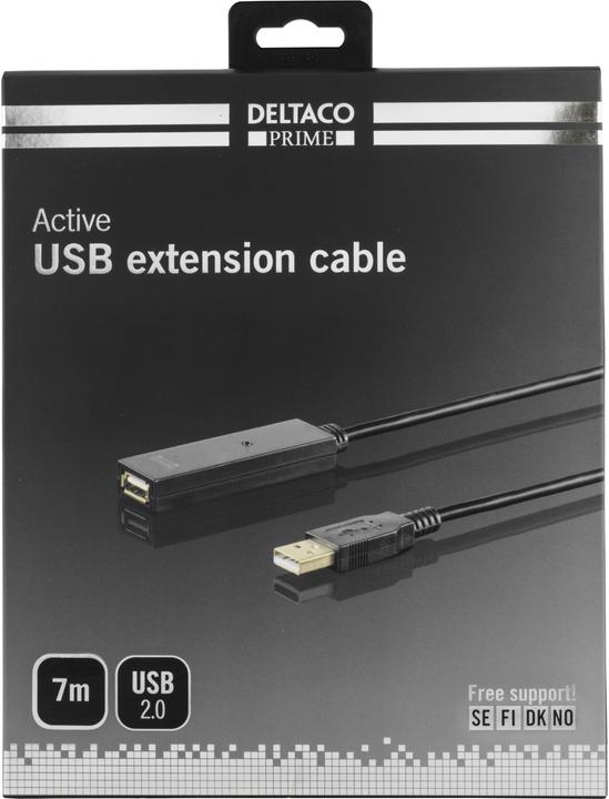 Produktbild Deltaco PRIME USB extension cable, active, USB 2.0, 7m, black (7 m, USB 2.0)