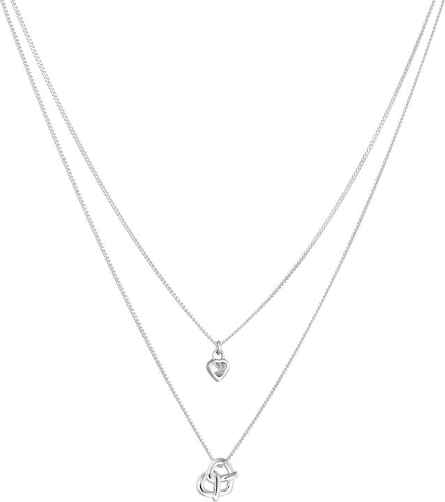 Elli Halskette Layer Zirkonia Herz Brezel Trachten Look 925 Silber (Zirkonia, 925er Sterling Silber, 40 cm)