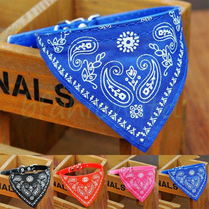Produktbild Hermex Hundehalsband mit Tuch Bandana Katze Einstellbar Leder Stoff S BLAU (S, Hund, Hundesport)