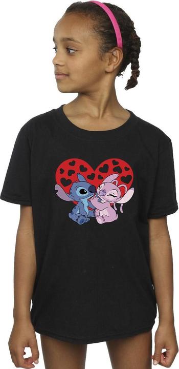 Actual product image Disney Girls Lilo & Stitch Hearts Cotton T-Shirt (140, 146)
