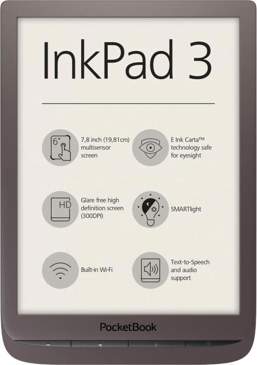 Produktbild PocketBook E-Reader||InkPad 3|7.8"|1872x1404|Memory 8192 MB|1xAudio-Out|1xMicro-USB|Micro SD|Wireless LAN 802.1