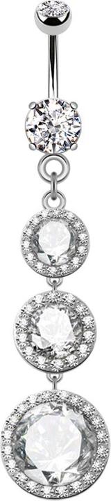 Produktbild Star Piercing Banane silber mit zwei Kugeln Kristall silber Anhänger drei Kristall tropfen (Chirurgenstahl 316L, Messing)