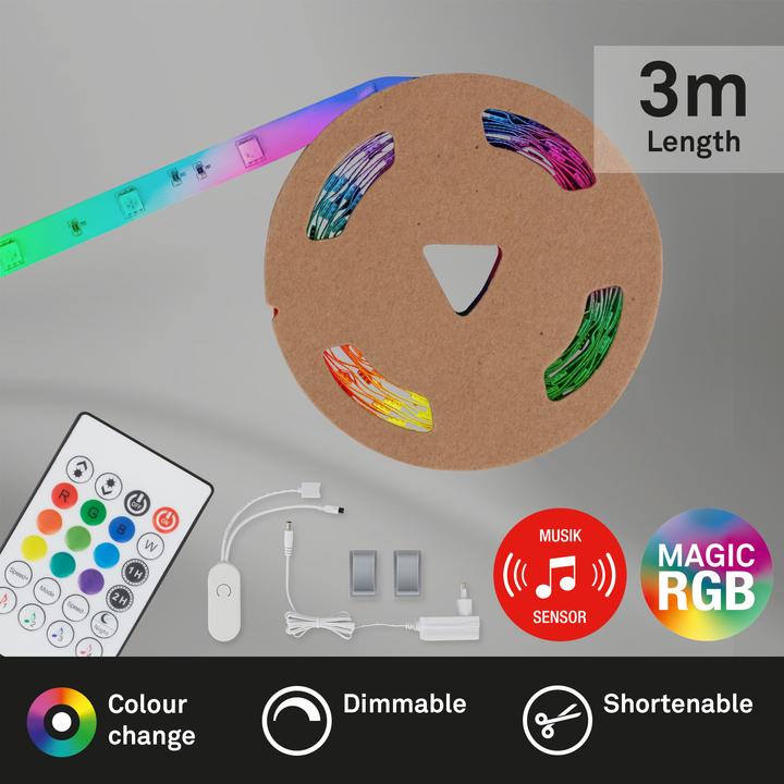 Immagine prodotto Briloner Fascia flessibile Magic RGB LED, 3 m, incl. sensore musicale (300 cm, Interno)