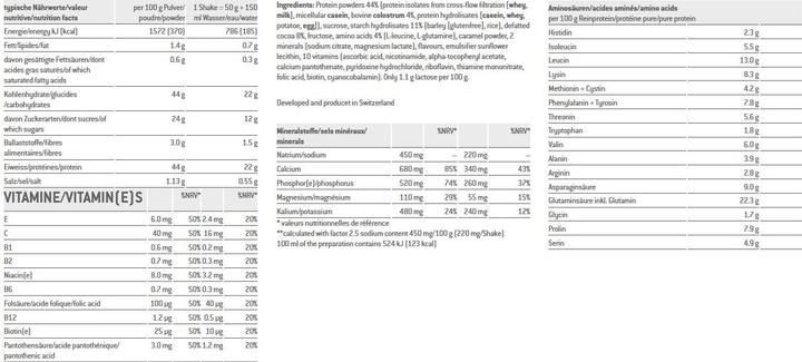 Nutritional values and ingredients Sponser Pro Recovery 44/44 (Chocolate, 1 pcs., 800 g)