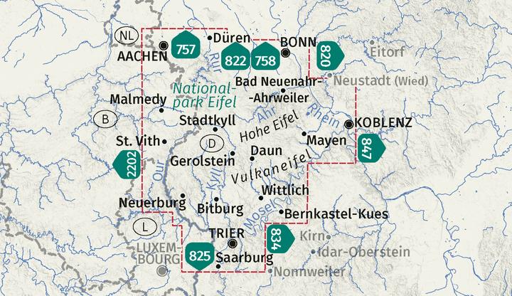 Actual product image Wanderkarten-Set 833 Eifel (4 Karten) 1:50.000