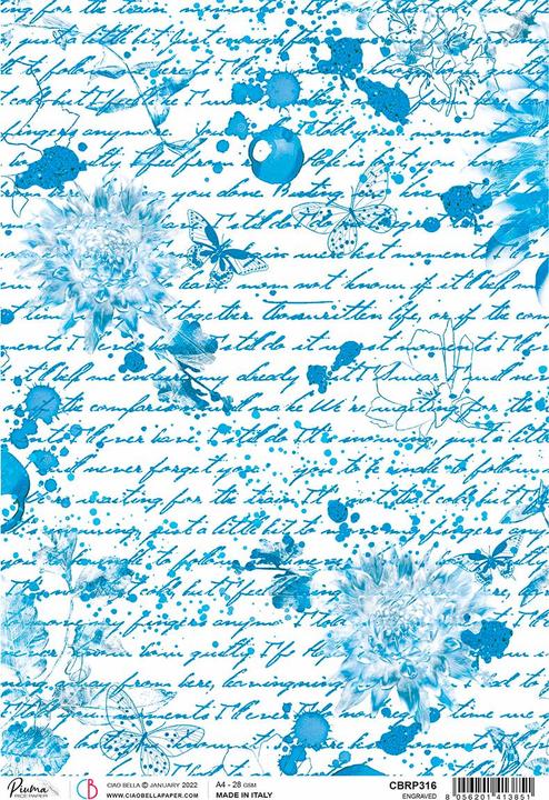 Produktbild Ciao Bella Motiv-Strohseide "Indigo Scripts", ca. 30 x 21,5 cm (28 g/m², 1 x)