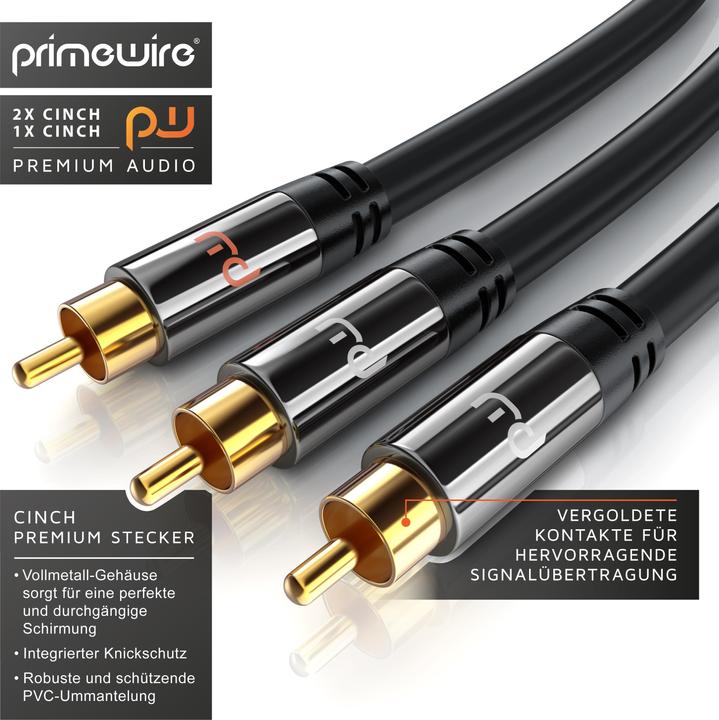 Produktbild Primewire Cinch Audio Kabel - Y-Cinch Koaxialkabel - Subwooferkabel - 1 Cinch-Stecker zu 2 Cinch-Stecker (7.50 m, Cinch)