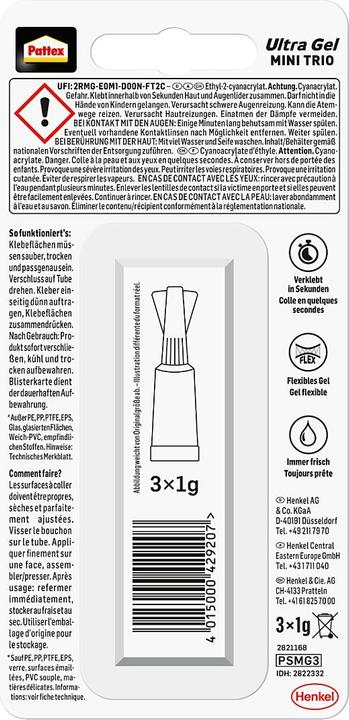 Produktbild Pattex Sekundenkleber Ultra Gel Mini Trio (1 g)