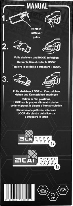 Immagine prodotto 21cars Klett Wechselschild Nummernschild Kennzeichenhalter | Rahmenlos (Effigie)