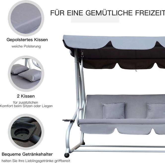 Produktbild Outsunny Hollywoodschaukel Gartenschaukel 3-Sitzer mit Liegefunktion