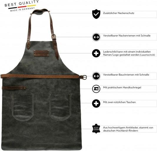 Actual product image Feuermeister Barbecue apron antique leather, anthracite, size 2 (L)