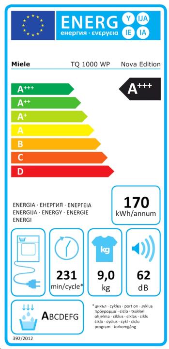 Energie-Label Miele TQ 1000 WP Nova Edition T2 (9 kg, Links)
