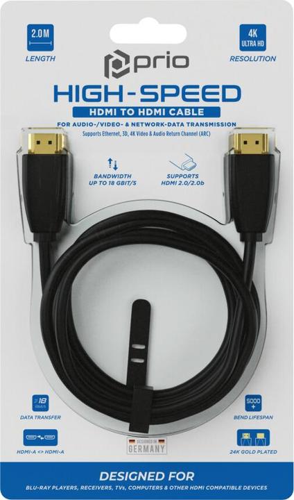 Actual product image prio High-End HDMI A to HDMI A Cable 4K Ethernet 2.0m black (2 m, HDMI)