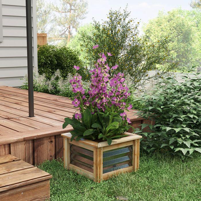 Produktbild Swisshandel24 Hochbeet aus Metall, Blumenkasten Pflanzkasten mit Holzrahmen, Gemüsebeet, Kräuterbeet für Garten, B