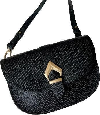 Produktbild Only-Bags.Store Schwarze Leder-Crossbody-Tasche, Schwarze Geldbörse, Umhängetasche, Vollnarbenleder