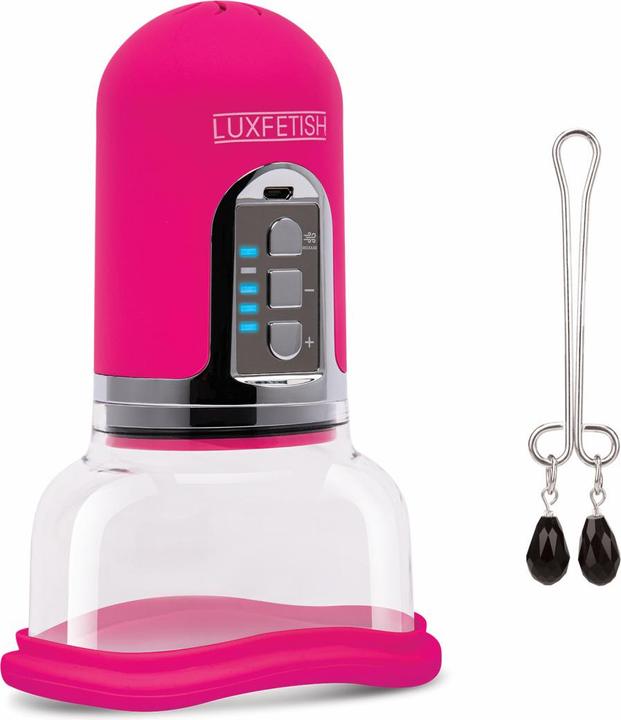 Actual product image Lux Fetish Rechargeable 4-function Auto Pussy Pump With Clit Clamp