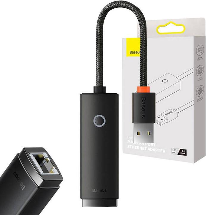 Image du produit Baseus Lite Series Adaptateur Ethernet USB-A vers port LAN RJ45 (100Mbps) Noir (USB, RJ45 (1x))