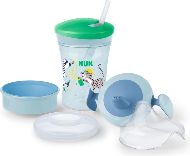Image du produit NUK Kit biberon 230 ml avec différents embouts, 6 mois et +, vert & bleu