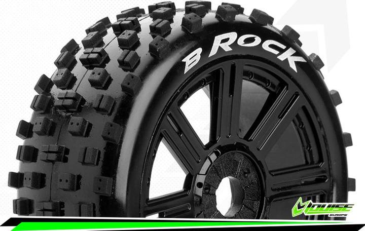 Actual product image Louise B-ROCK 1-8 Buggy Complete Wheel Set Ready Glued Soft Spoke Rims Black Hex 17mm L-T3270SB