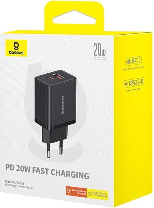 Produktbild Baseus Cube, 20W, 3A, 1 x USB-A - 1 x USB-C, schwarz (20 W)