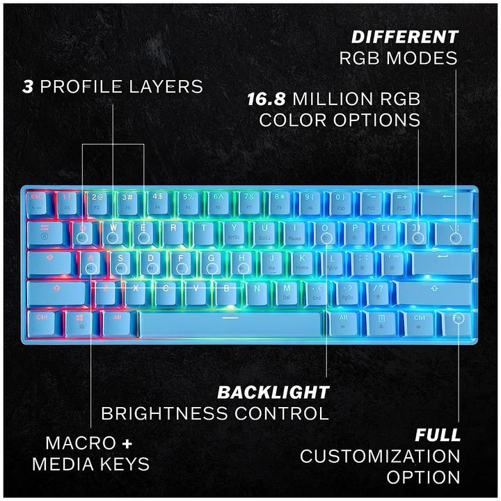 Productafbeelding HK Gaming Toetsenbord GK61 RGB Blauw met Gateron Mechanische Zwarte Schakelaars (mini 60% VS Layout) (NL, Bedraad)
