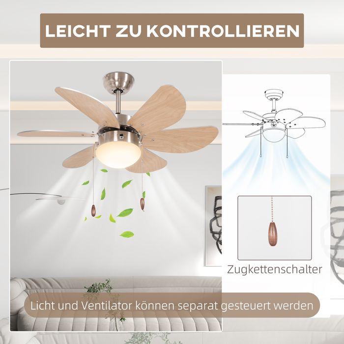 Produktbild Swisshandel24 Deckenventilator, LED Beleuchtung 16W Deckenlampe mit Ventilator, 6 umkehrbare Flügel, für Wohnzimme (42 dB)