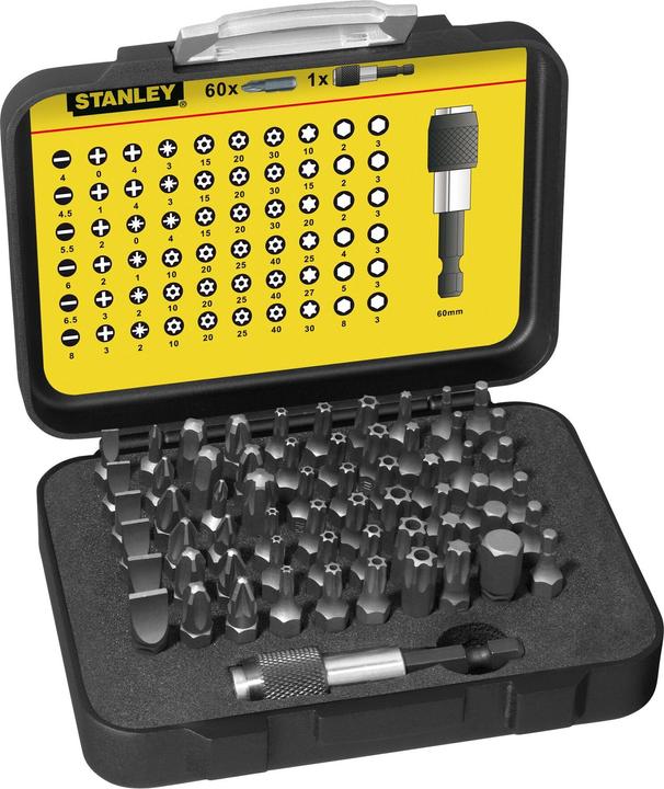 Immagine prodotto Stanley Assortimento di bit, 1/4", 61 pezzi, con porta bit magnetico (3/8", 5/16", 3/4", 1/4", 1/2", TORX)