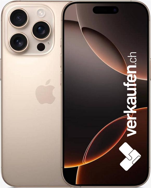 Immagine prodotto verkaufen.ch iPhone 16 Pro (128 GB, Deserto di titanio, 6.30", 48 Mpx, SIM + eSIM, B / Molto bene)