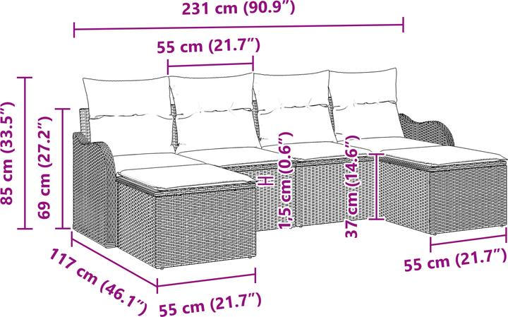 Produktbild VidaXL 6-teiliges Garten Sofa Set mit Kissen Beige Poly Rattan