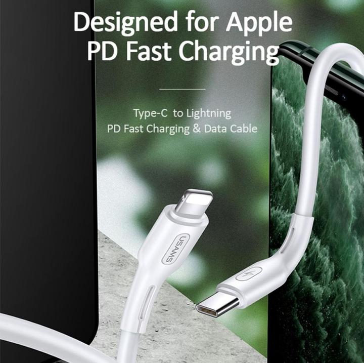Actual product image Usams U43 USB-C to lightning fast charging cable 30W, White (1.20 m, USB 3.2 Gen 1, 30 W)