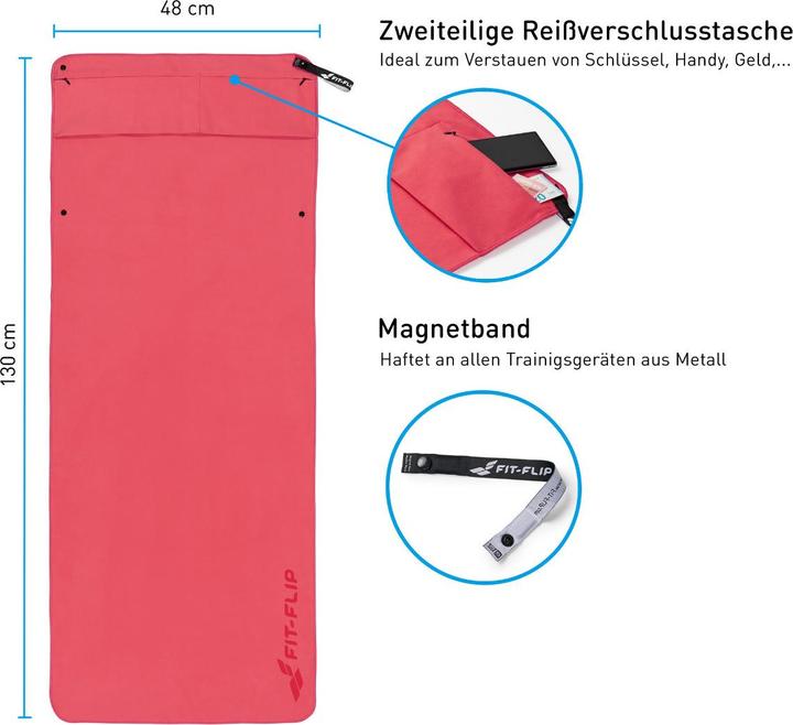 Image du produit Fit-Flip Fitnesshandtuch Mikrofaser mit Reissverschlusstasche 130x48cm (130 x 48 cm)