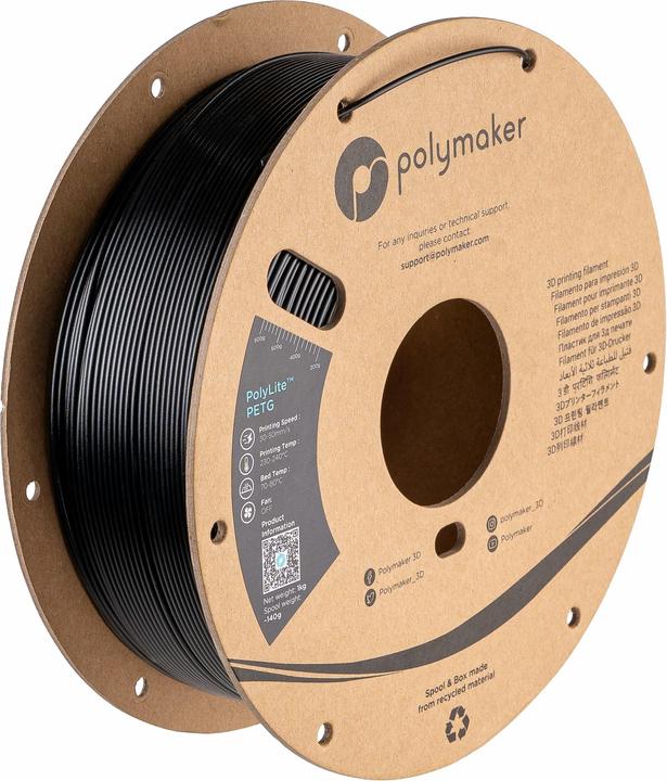 Immagine prodotto Polymaker PolyLite PETG V2 - Nero - 1,75 mm (PETG, 1.75 mm, 1000 g, Nero)