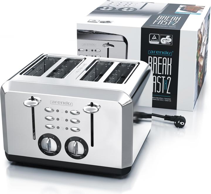 Actual product image Arendo Stainless steel toaster 4 slices, automatic, stainless steel, heat-insulating double-walled