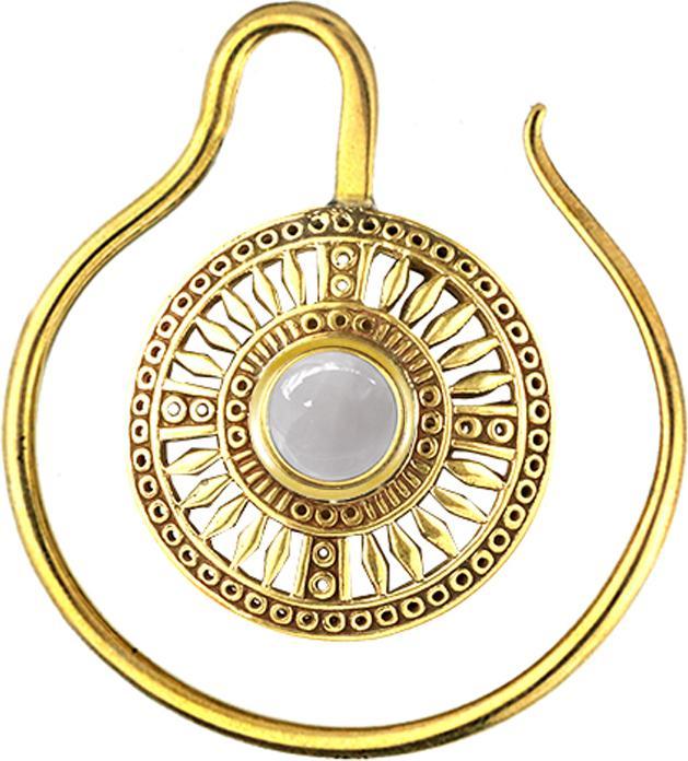 Star Piercing Ohrgewicht Ring vergoldet Medallion mit Botswana Achat Stein (Messing, Mineralisch)