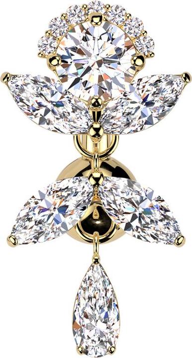 Produktbild Star Piercing Banane vergoldet mit Kugel vergoldet Anhänger Rebe Kristalle silber (Messing, Titan G23)