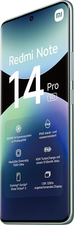 Produktbild Xiaomi Redmi Note 14 Pro 5G (512 GB, Coral Green, 6.67", Dual SIM, 200 Mpx, 5G)