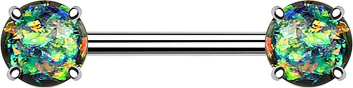 Actual product image Star Piercing Barbell mit zwei Opal Kugeln dunkelgrün (Brass, Surgical steel 316L)