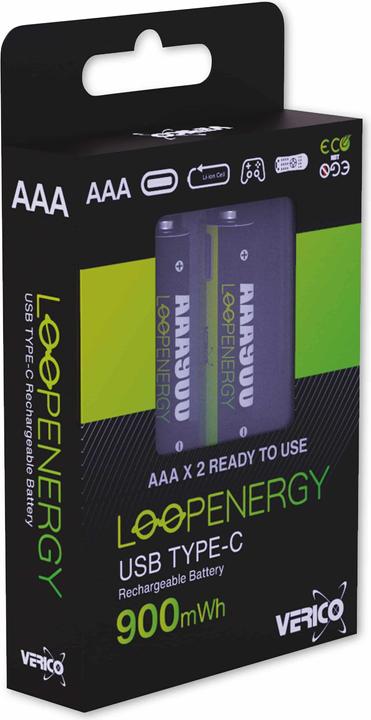 Produktbild Verico LoopEnergy Li-Ion Akku AAA900, USB-C, 2er Pack retail (2 Stk., AAA, 600 mAh)