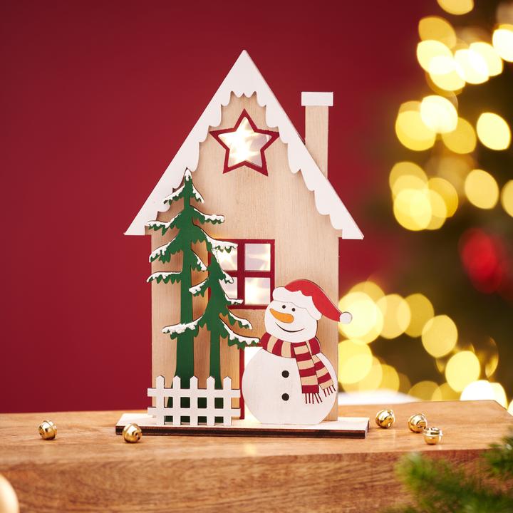 Produktbild VBS Holz-Steckmotiv "Winterhaus Schneemann", 6-tlg.