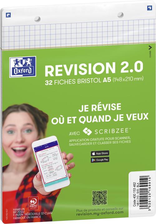 Immagine prodotto Oxford Schede bristol REVISION 2.0, A5, bianco (A5, 250 g/m²)
