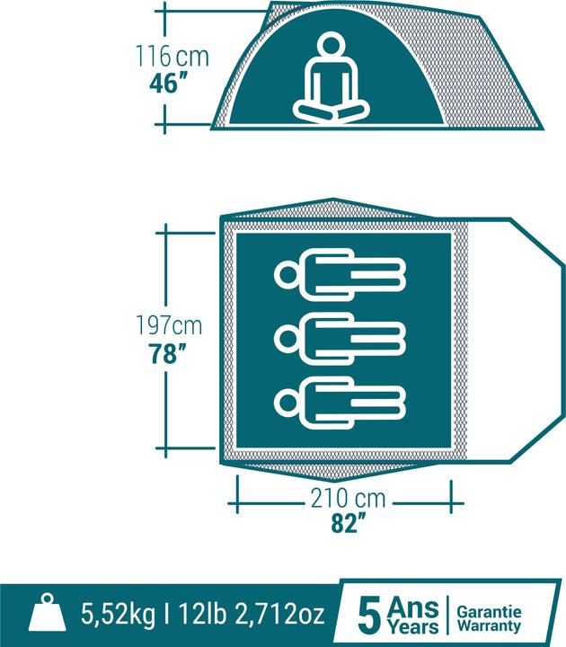 Actual product image Quechua MH100 XL (Dome tent, 5.41 kg, 3 persons)