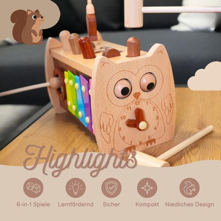 Produktbild Hermex 6in1 Aktivitäts-Holzspielzeug für Kleinkinder Pädagogik-Spielzeug Motorikspielzeug