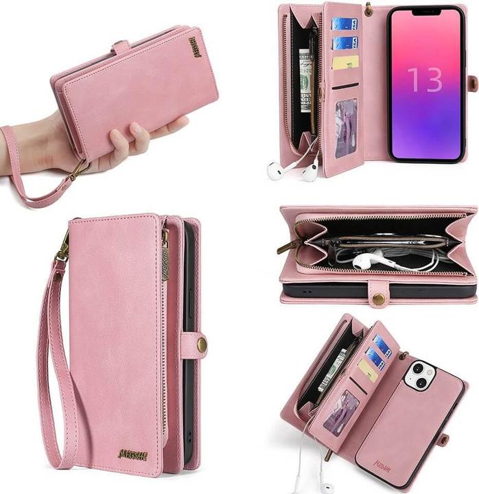 Image du produit Megshi iPhone 15 - 2-1 Étui portefeuille rose (Apple iPhone 15)