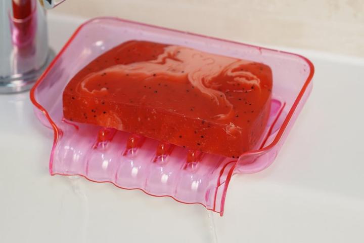 Produktbild Seifenschale, Kunststoff, pink mit 2 Saugnäpfen (Handseife Nachfüllpackung)