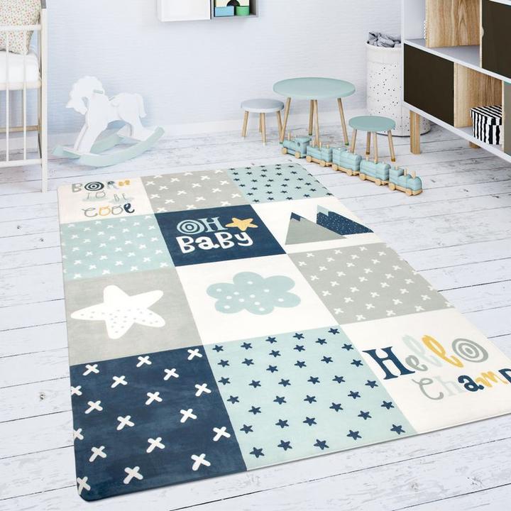Produktbild Paco Home Kinderteppich Teppich Kinderzimmer Bunt Rauten Blau (155 x 230 cm)