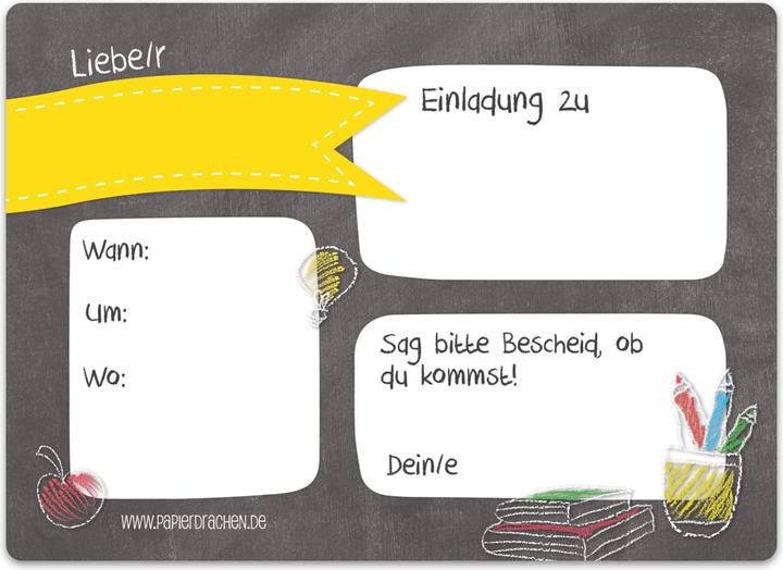 Produktbild Papierdrachen Einschulung Einladungskarten Set 4 Tafel