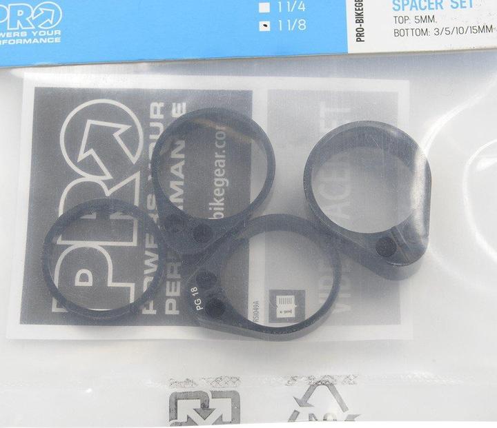 Actual product image PRO Vibe spacer set 1 1/8" top 5mm bottom 3,5,10,15mm (203.20 mm)