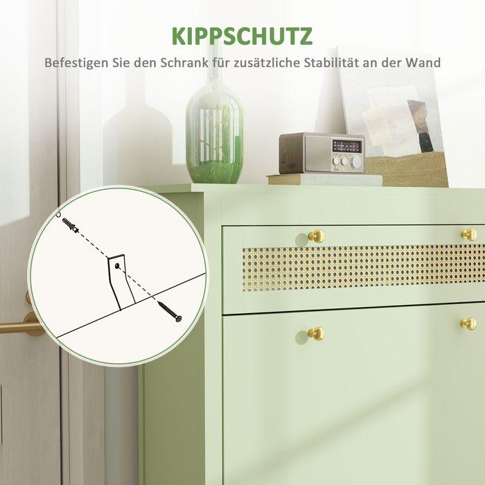 Produktbild Swisshandel24 Schuhschrank mit 2 Klappen Schuhkipper mit Schublade für 12 Paar Schuhe Grün (88 x 30 x 120 cm)